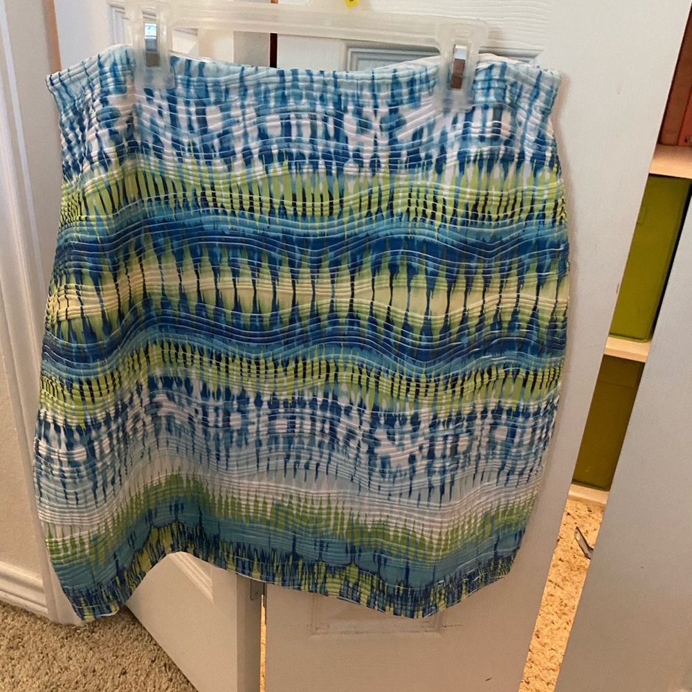 Cato stretch mini skirt, blue lime green & white